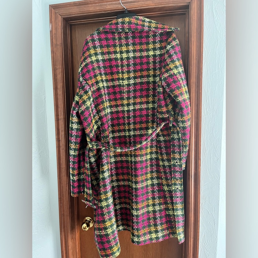 ModCloth Green and Pink Plaid Car Coat-XL - Picture 5 of 6
